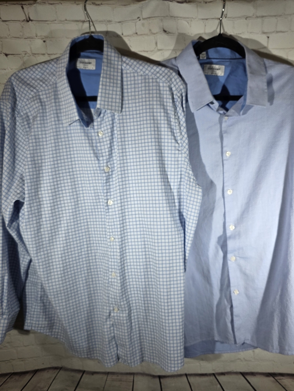 LOT OF 2 Duchamp London Men’s Dress Shirts XL‎ Blue Checkered Tailored Fit